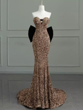 Sexy Mermaid Strapless Sequin Gold Floor Length Prom Dress HZ1022
