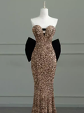 Sexy Mermaid Strapless Sequin Gold Floor Length Prom Dress HZ1022