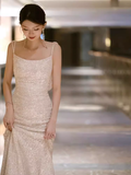Vintage Mermaid Straps Long Ivory Sequin Wedding Dresses HZ1022