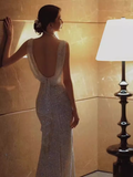Vintage Mermaid Straps Long Ivory Sequin Wedding Dresses HZ1022