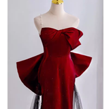 Simple Mermaid Strapless Burgundy Floor Length Prom Dress HZ1022