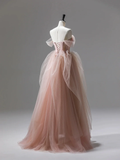 A line Pink Corset Long Tulle Prom Dress With Ruffles HZ1022
