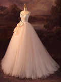 Beautiful A-Line Strapless Tulle Long Prom Dress Evening Dress HZ1022
