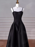 Gorgeous A line Straps Satin Black Prom Dress HZ1022