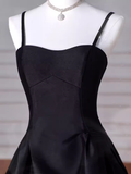 Gorgeous A line Straps Satin Black Prom Dress HZ1022