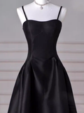 Gorgeous A line Straps Satin Black Prom Dress HZ1022
