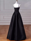 Gorgeous A line Straps Satin Black Prom Dress HZ1022