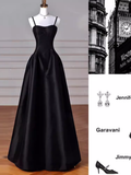 Gorgeous A line Straps Satin Black Prom Dress HZ1022