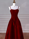 Gorgeous A line Straps Satin Burgundy Prom Dress HZ1022