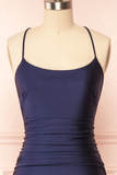 Sexy Mermaid Halter Sleeveless Navy Blue Long Prom Dresses HZ1022