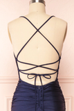 Sexy Mermaid Halter Sleeveless Navy Blue Long Prom Dresses HZ1022