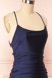 Sexy Mermaid Halter Sleeveless Navy Blue Long Prom Dresses HZ1022