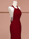Mermaid Halter Burgundy Long Prom Dresses HZ1022