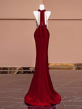 Mermaid Halter Burgundy Long Prom Dresses HZ1022