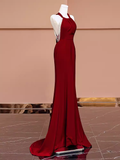Mermaid Halter Burgundy Long Prom Dresses HZ1022