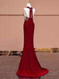 Mermaid Halter Burgundy Long Prom Dresses HZ1022