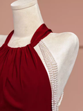 Mermaid Halter Burgundy Long Prom Dresses HZ1022