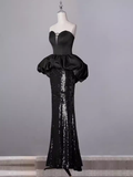 Mermaid Sweetheart Long Black Sequin Prom Dresses HZ1022