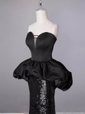Mermaid Sweetheart Long Black Sequin Prom Dresses HZ1022