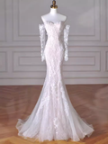 Vintage Mermaid Strapless Long White Lace Wedding Dresses HZ1022