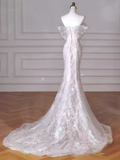 Vintage Mermaid Strapless Long White Lace Wedding Dresses HZ1022