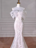 Vintage Mermaid Strapless Long White Lace Wedding Dresses HZ1022