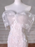 Vintage Mermaid Strapless Long White Lace Wedding Dresses HZ1022
