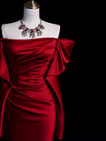 Mermaid Off The Shoulder Burgundy Long Satin Prom Dresses HZ1022