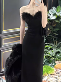 Mermaid Sweetheart Long Black Velvet Prom Dresses HZ1022
