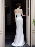 Simple Mermaid Halter Long White Prom Dresses HZ1022