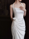 Simple Mermaid Halter Long White Prom Dresses HZ1022