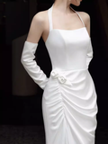 Simple Mermaid Halter Long White Prom Dresses HZ1022