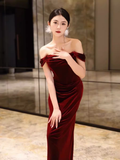 Sheath Strapless Red Velvet Prom Dresses Evening Dress HZ1022
