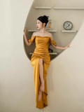 Sheath Off The Shoulder Yellow Prom Dresses Evening Dress HZ1022