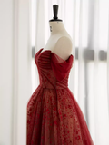 Ball Gown Strapless Burgundy Tulle Prom Dresses Evening Dress HZ1022