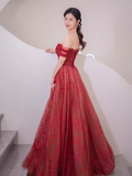Ball Gown Strapless Burgundy Tulle Prom Dresses Evening Dress HZ1022