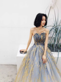 Ball Gown Strapless Sequin Prom Dresses Long Evening Dress HZ1022