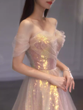A Line Strapless Sequin Pink Prom Dresses Long Evening Dress HZ1022
