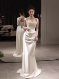 Simple Mermaid Off The Shoulder White Prom Dresses Evening Dress HZ1022
