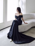 Simple Mermaid Off The Shoulder Black Prom Dresses Evening Dress HZ1022