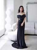 Simple Mermaid Off The Shoulder Black Prom Dresses Evening Dress HZ1022
