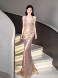 Mermaid Halter Sequin Backless Prom Dresses Evening Dress HZ1022