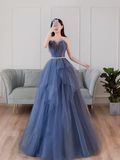 Simple Ball Gown Strapless Tulle Prom Dresses Evening Dress HZ1022
