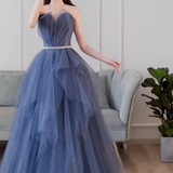 Simple Ball Gown Strapless Tulle Prom Dresses Evening Dress HZ1022