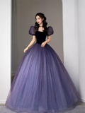 Simple A Line Grape Tulle Prom Dresses Evening Dress HZ1022