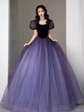 Simple A Line Grape Tulle Prom Dresses Evening Dress HZ1022