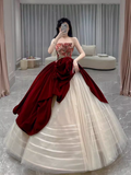Ball Gown Strapless Burgundy Sweet 16 Dresses HZ1022