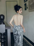 Sexy Mermaid Silver Sequin Prom Dresses Evening Dress HZ1022