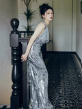 Sexy Mermaid Silver Sequin Prom Dresses Evening Dress HZ1022