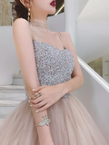 Simple Ball Gown Champagne Tulle Prom Dresses Evening Dress HZ1022